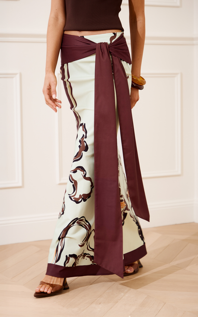 Showpo Katherine Maxi Skirt - Tie Waist Skirt in Pistachio Line Floral Print