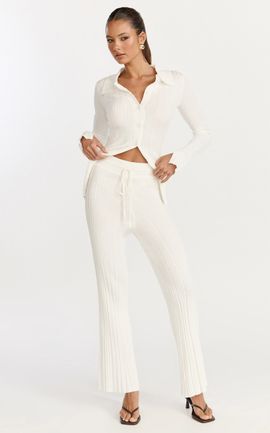 Showpo Kelsey Pants - High Drawstring Waist Knit Pants in Cream