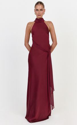 Showpo Kess Maxi Dress - Low Back High Neck Crossover Hip Sash Dress in Wine