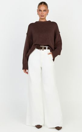 Showpo Kira Jumper - Crew Neck Oversized Knit Jumper in Chocolate