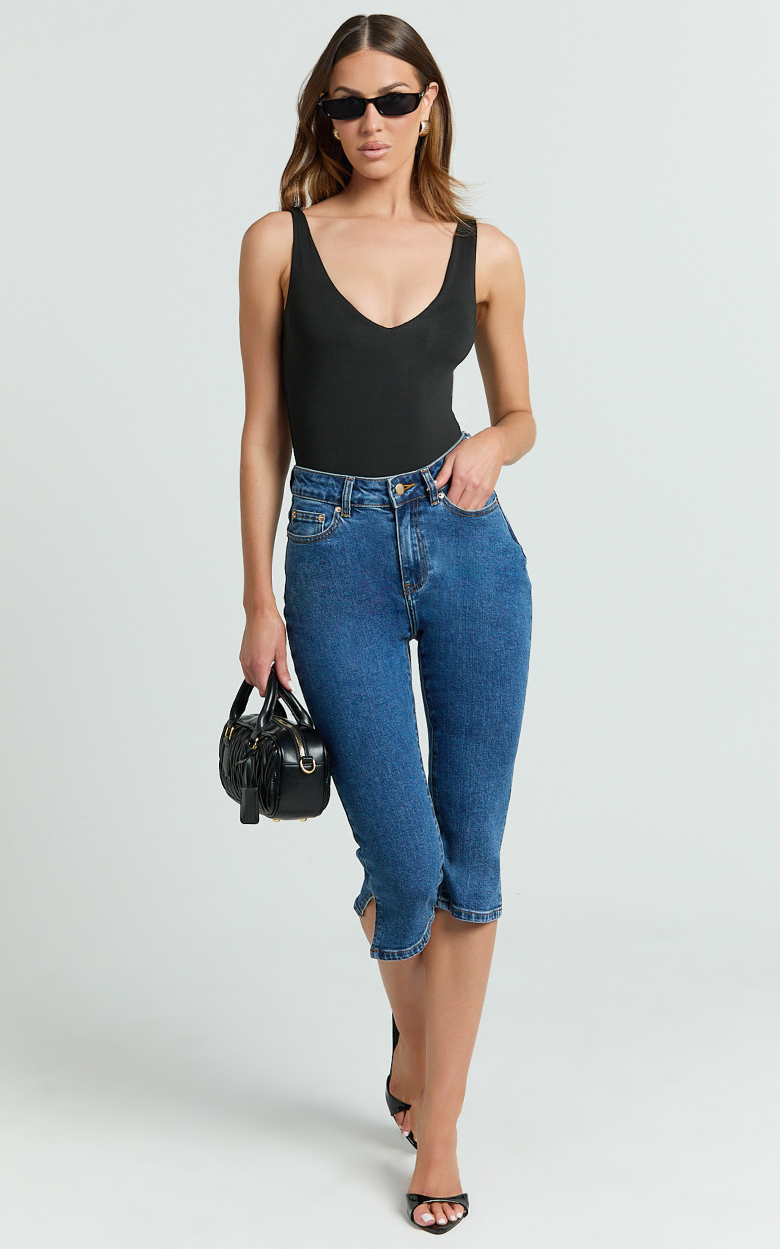 Showpo Letty Jeans - 7/8 Crop Denim Jeans in Dark Wash