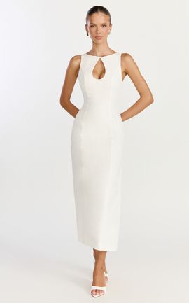Showpo Lux Midi Dress - Front Keyhole Fitted Dress in White