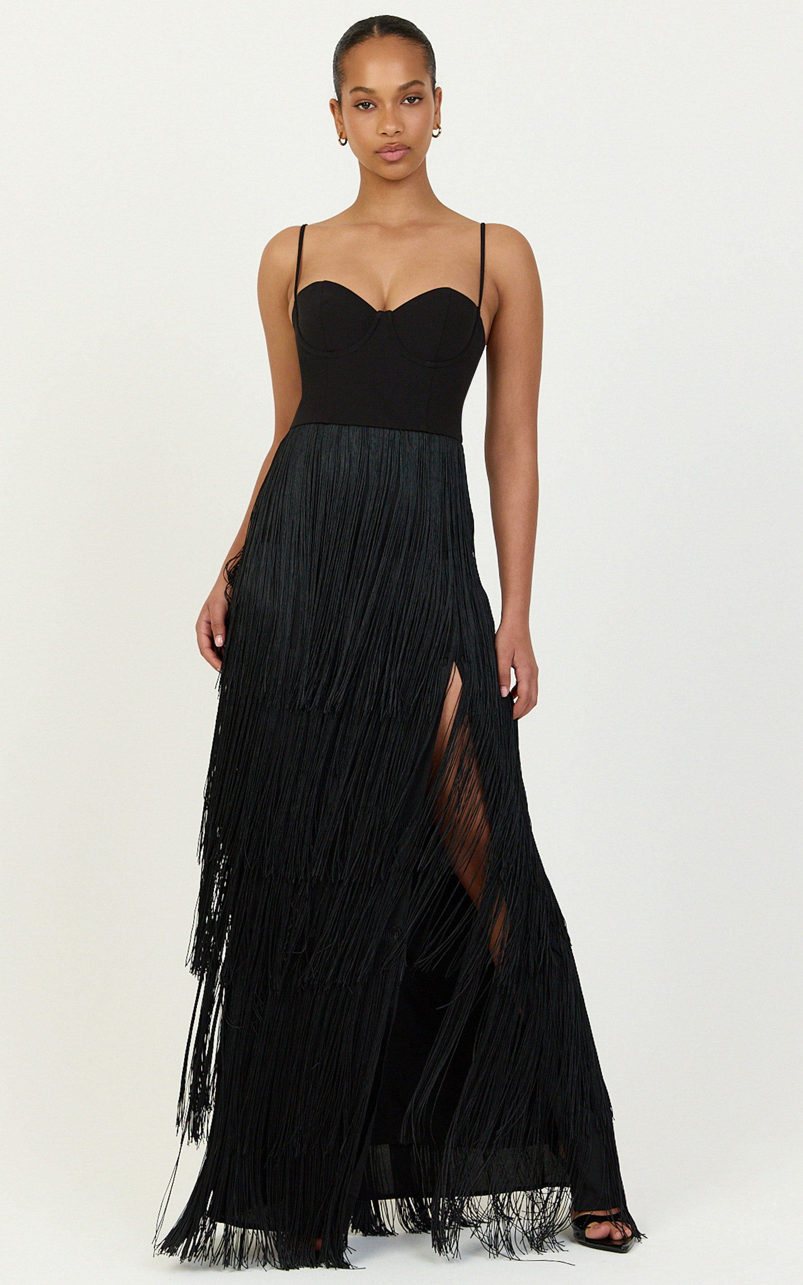 Showpo Maxine Maxi Dress - Tiered Fringe Dress in Black