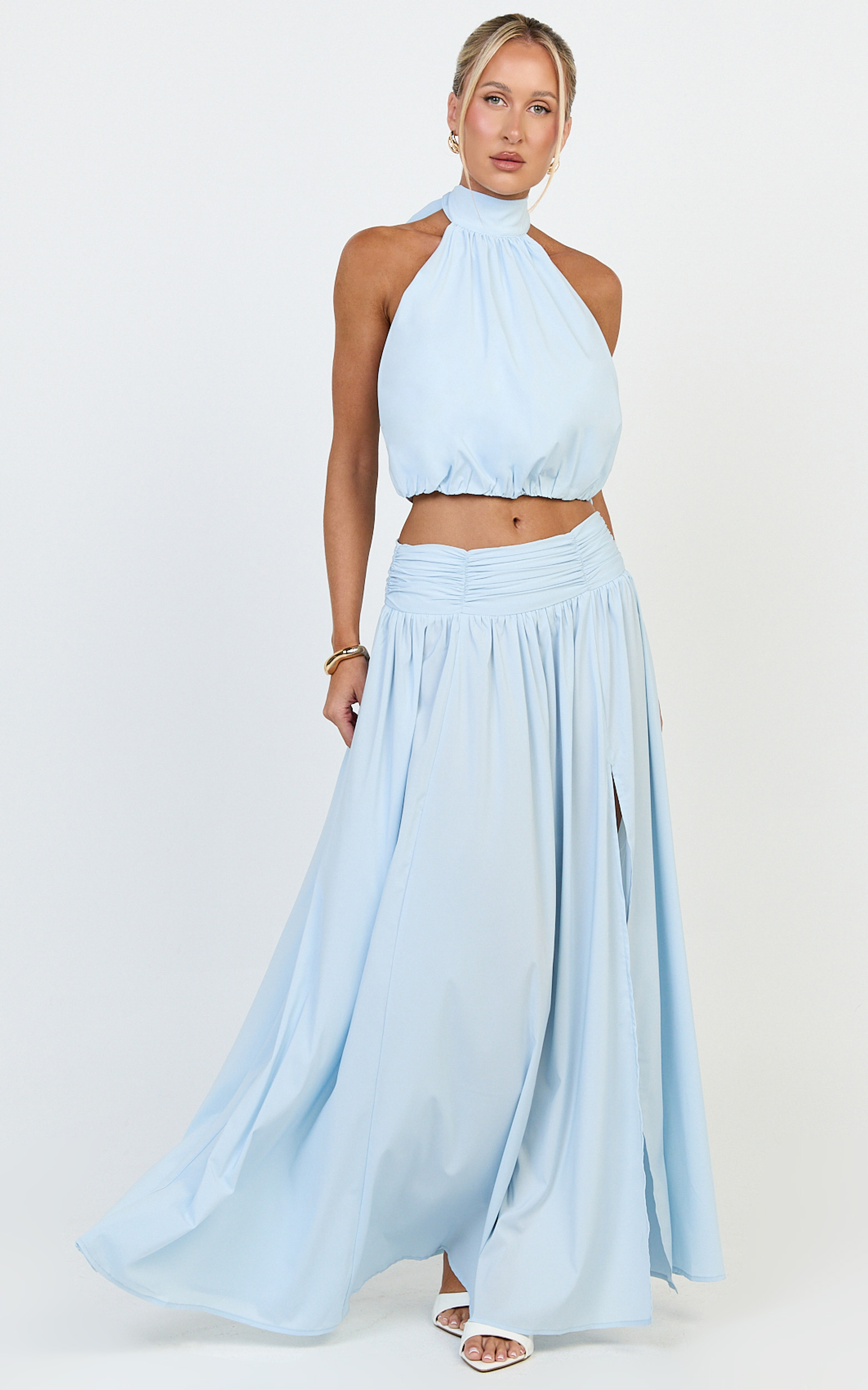Showpo Melanie Top - Halter Neck Top in Pale Blue