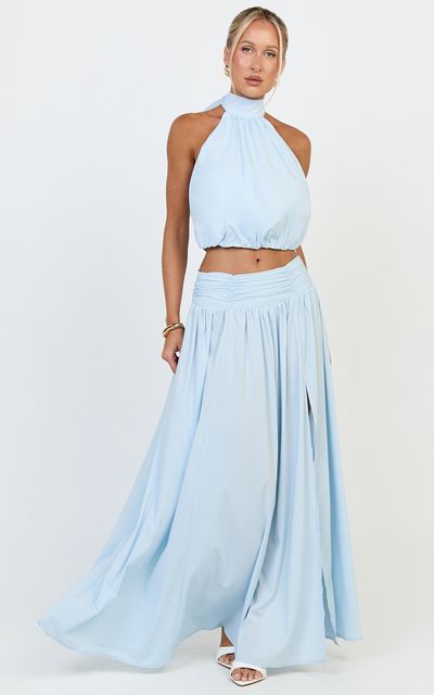 Showpo Melanie Top - Halter Neck Top in Pale Blue