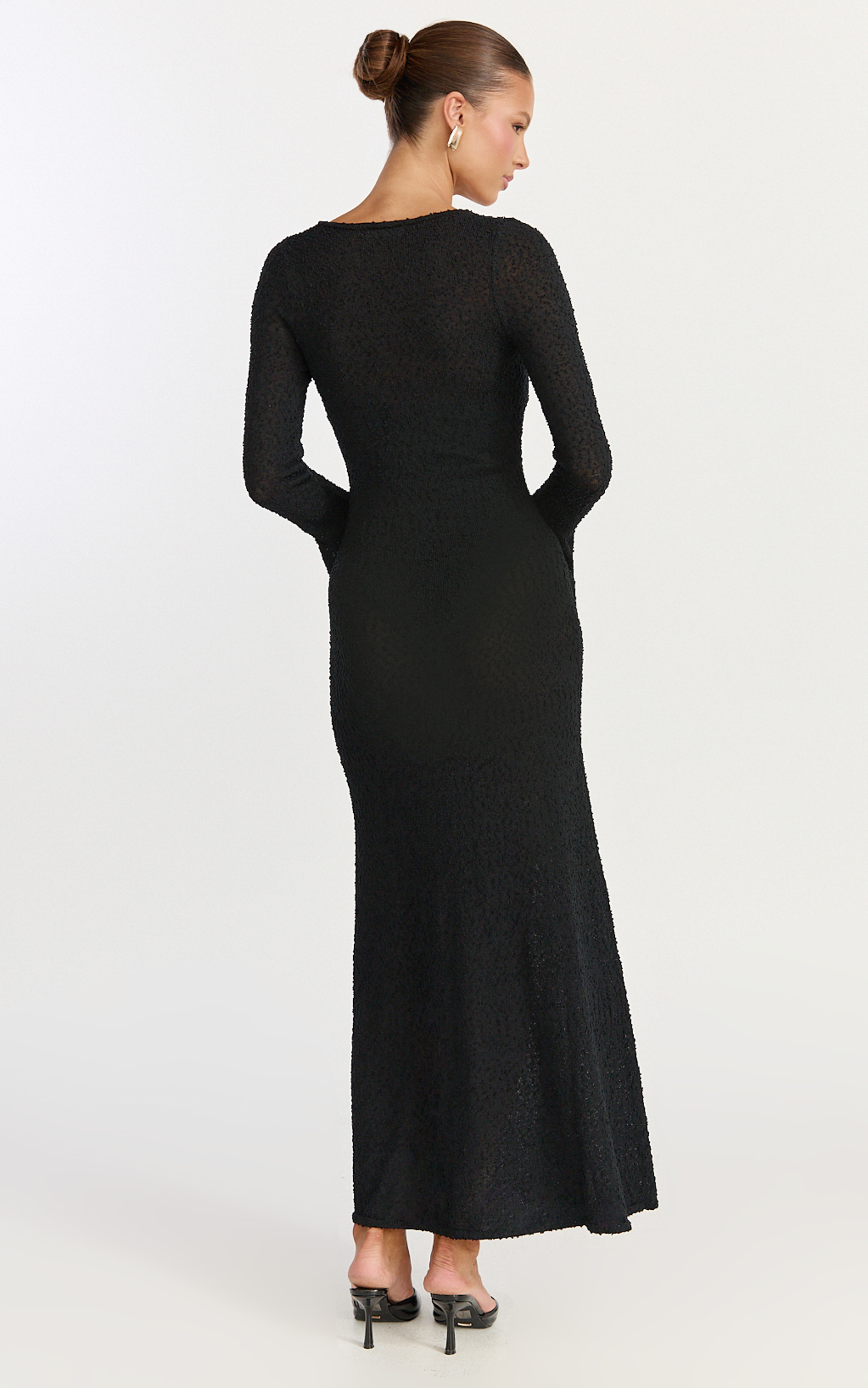 Showpo Michelle Maxi Dress - Scoop Neck Flute Sleeve Knit Maxi Dress in Black
