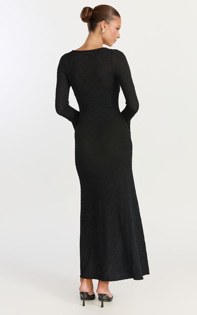 Showpo Michelle Maxi Dress - Scoop Neck Flute Sleeve Knit Maxi Dress in Black