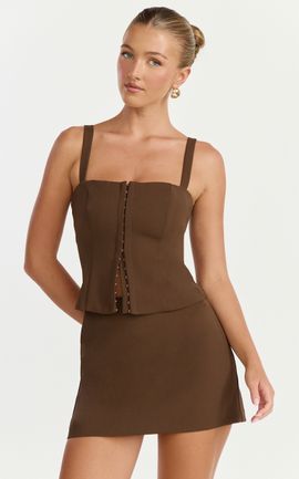 Showpo Mikey Top - Straight Neck Hook and Eye Corset Top in Chocolate