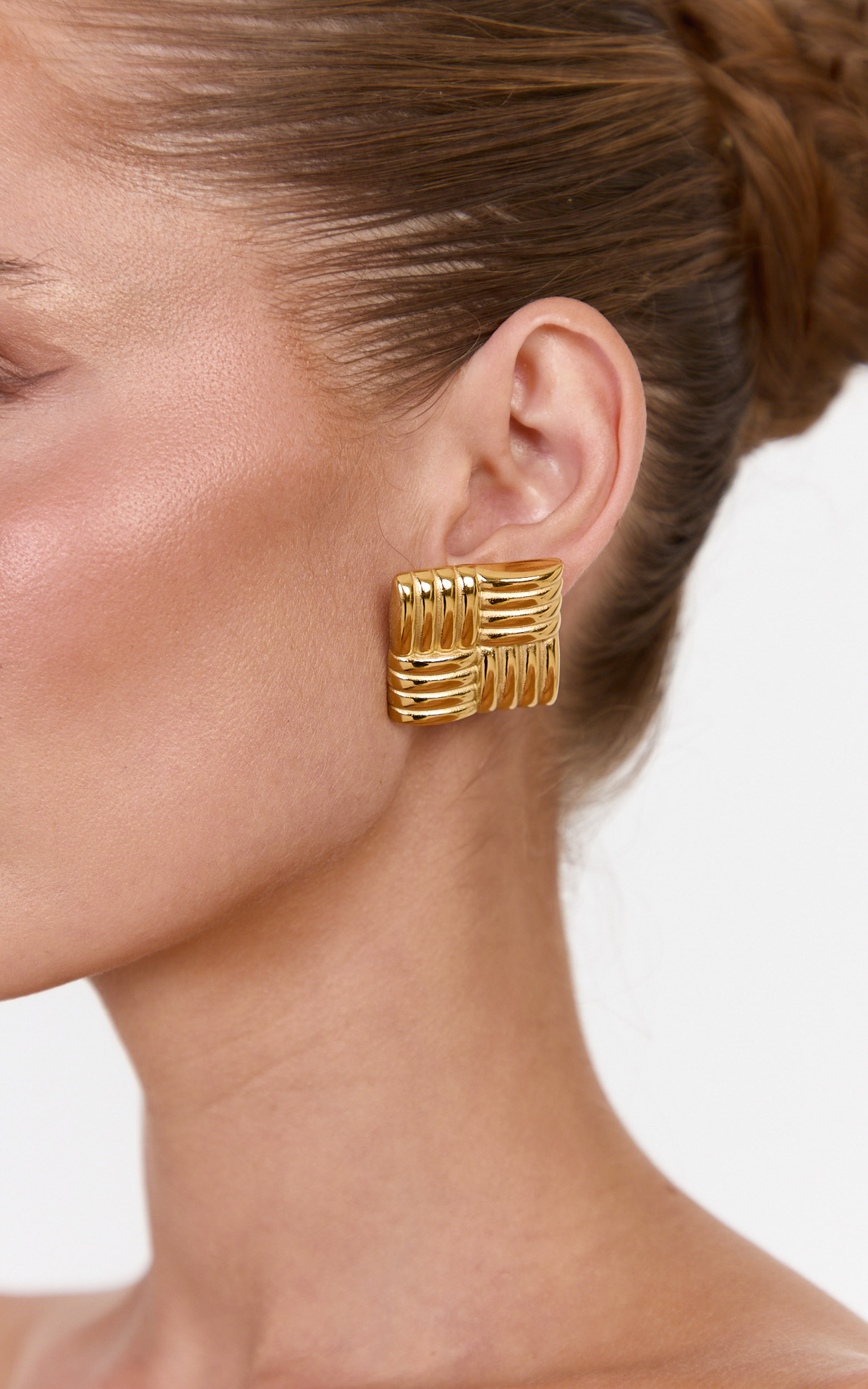 Showpo Mila Earrings - Textured Square Stud Earrings in Gold Plated 18k