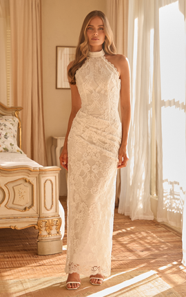 Showpo Molly Midi Dress - Backless Lace Halter Dress in White
