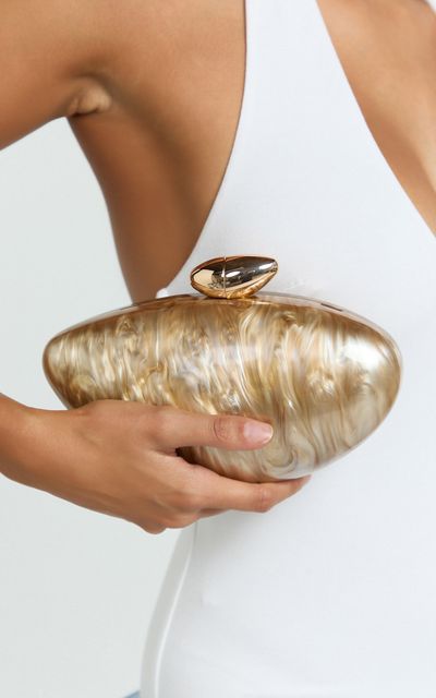 Showpo Nami Clutch Bag with Hardware Detail in Beige