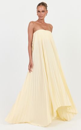 Showpo Narae Maxi Dress - Strapless Pleated Dress in Lemon
