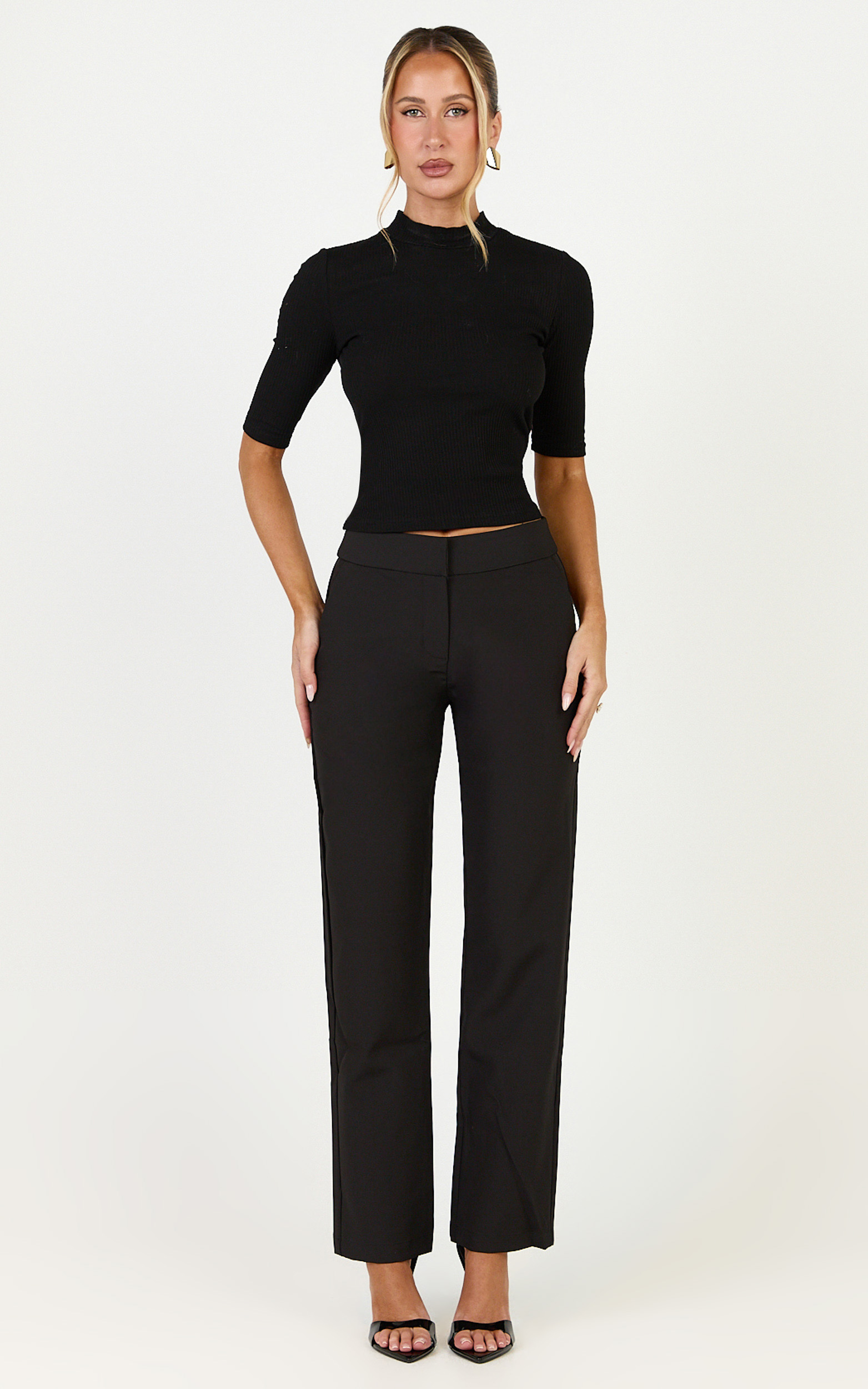 Showpo Neema Pants - Mid Rise Straight Leg Pants in Black