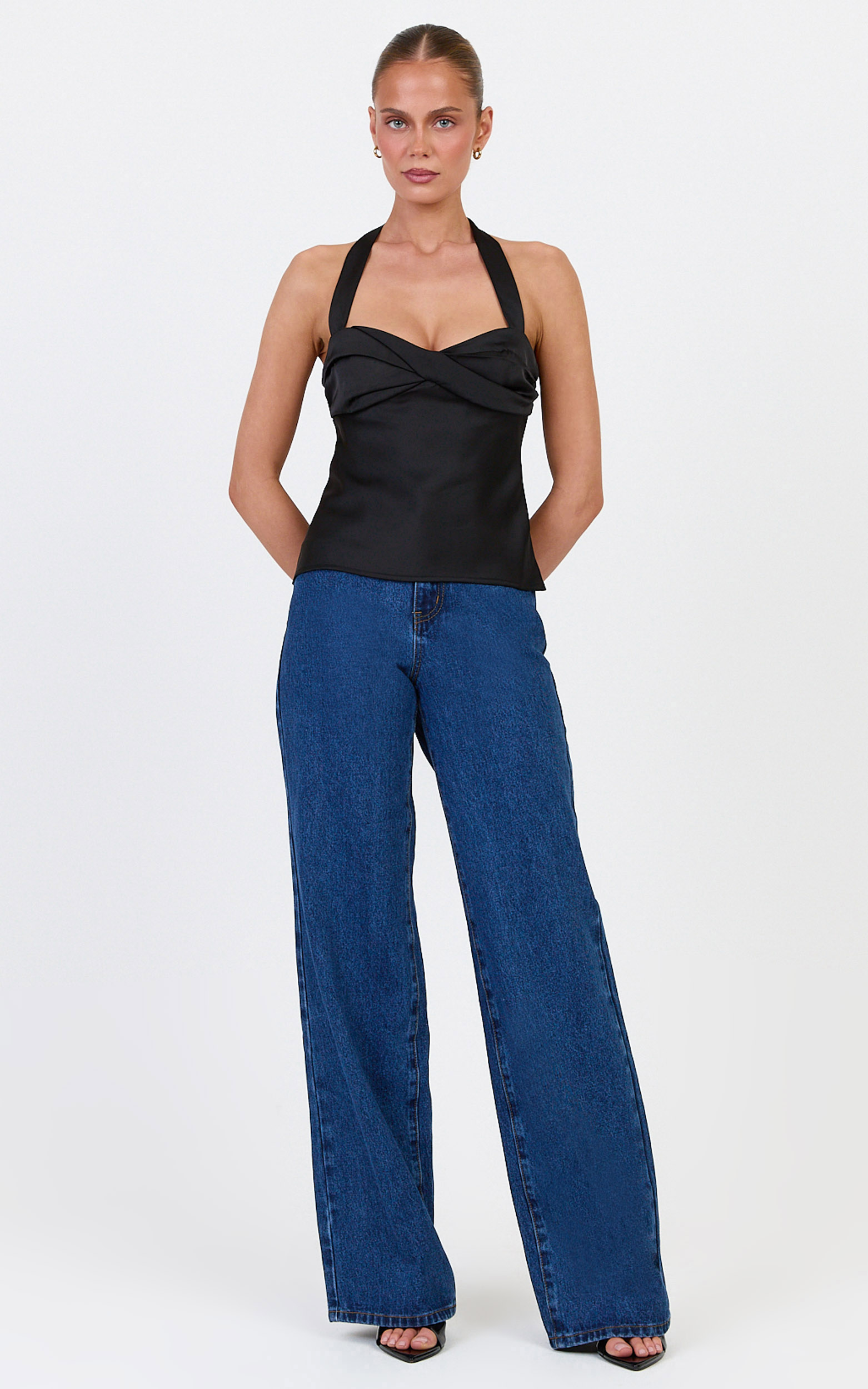 Showpo Nellie Top - Twisted Sweetheart Halter Neck Top in Black