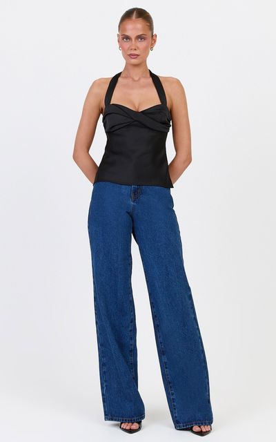 Showpo Nellie Top - Twisted Sweetheart Halter Neck Top in Black