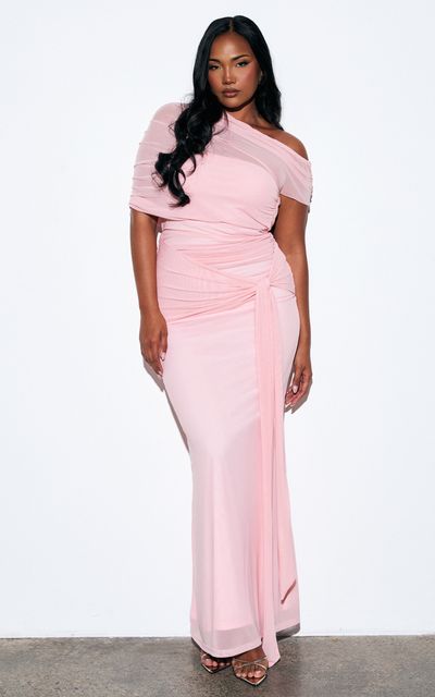 Showpo Nicolette Maxi Dress - Cape Sleeve Off Shoulder Dress in Pink