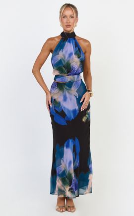 Showpo Nova Top - High Neck Georgette Top in Midnight Resort Orchid Print
