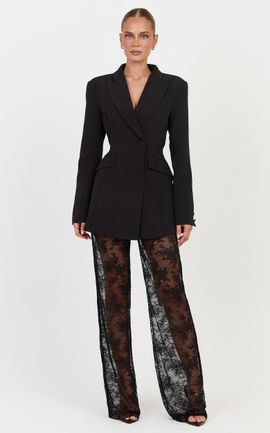 Showpo Nyla Pants - Scallop Hem Sheer Lace Pants in Black