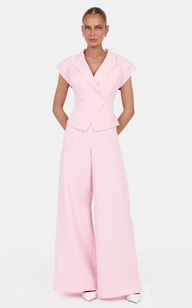 Showpo Poppy Pants - High Waist Darted Wide Leg Pants in Baby Pink