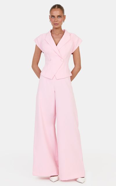 Showpo Poppy Pants - High Waist Darted Wide Leg Pants in Baby Pink