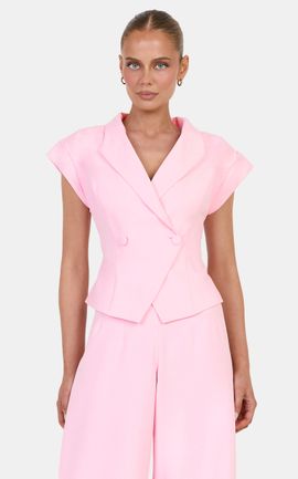 Showpo Poppy Top - Cap Sleeve Double Breasted Vest Top in Baby Pink