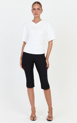 Showpo Riva Top - Cotton V Neck Cinched Waist T Shirt in Off White