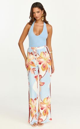 Showpo Robyn Pants - High Elastic Waist Relaxed Straight Leg Pants in Cornflower Blue