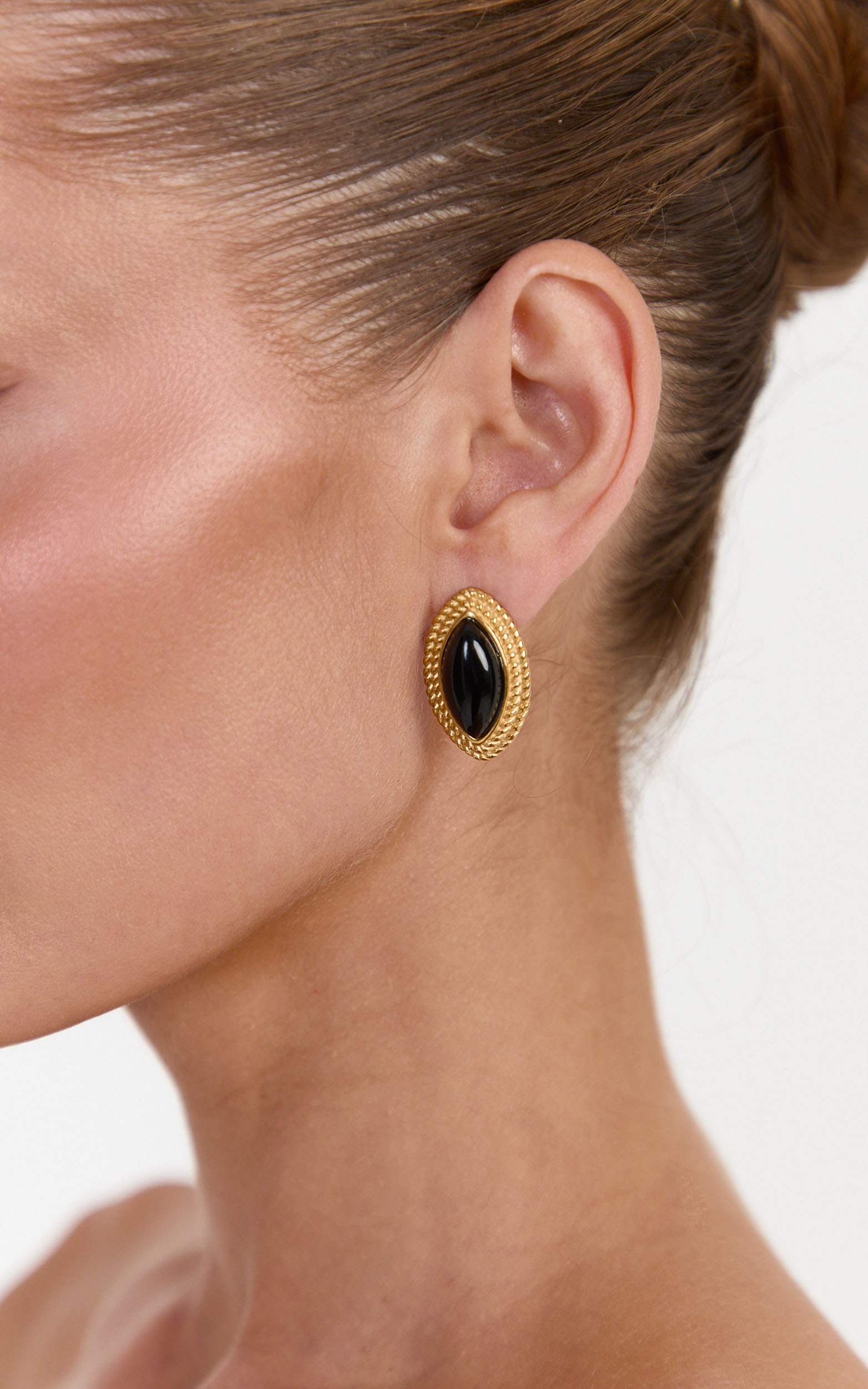 Showpo Romy Earrings - Oval Stud Earrings in Gold Plated 18k - Black