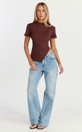Showpo Rosalie Top - Asym Ruched Tshirt in Chocolate
