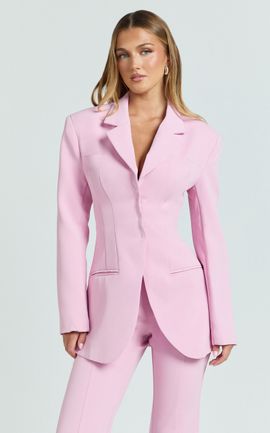 Showpo Seville Blazer - Long Line Notched Lapel Blazer in Pink
