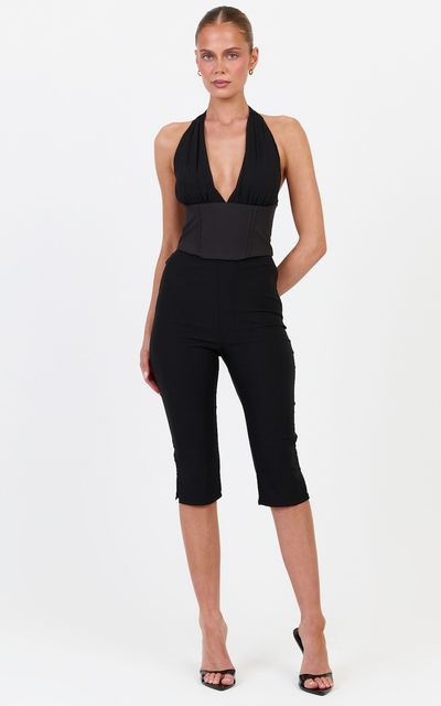 Showpo Simone Top - Contrast Corset Halter Neck Top in Black
