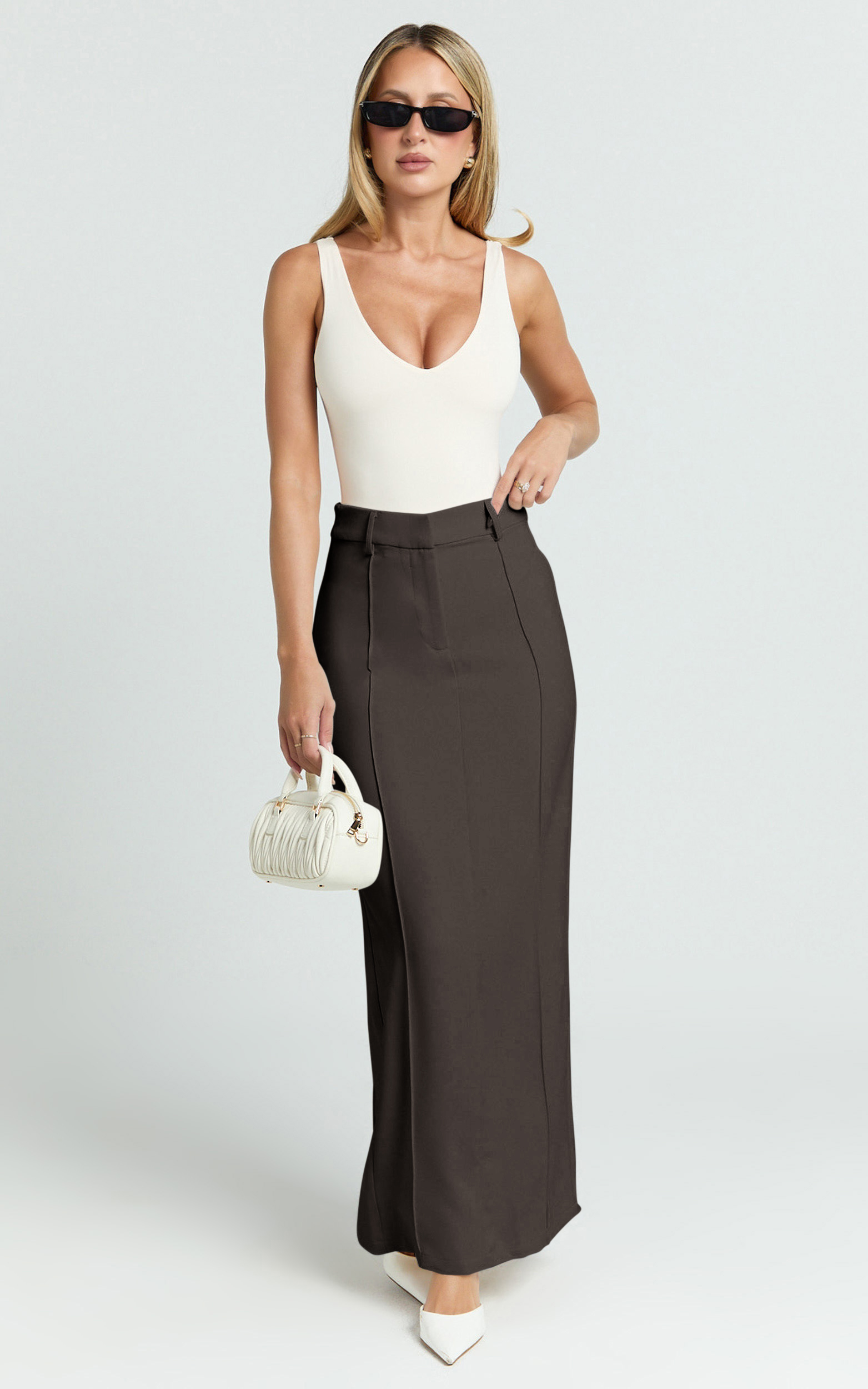 Showpo Stella Maxi Skirt - High Waisted Pencil Skirt in Chocolate