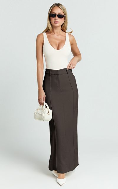Showpo Stella Maxi Skirt - High Waisted Pencil Skirt in Chocolate