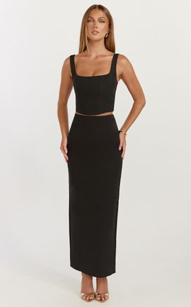 Showpo Stormi Two Piece Set - Corset Top And Maxi Skirt Set in Black