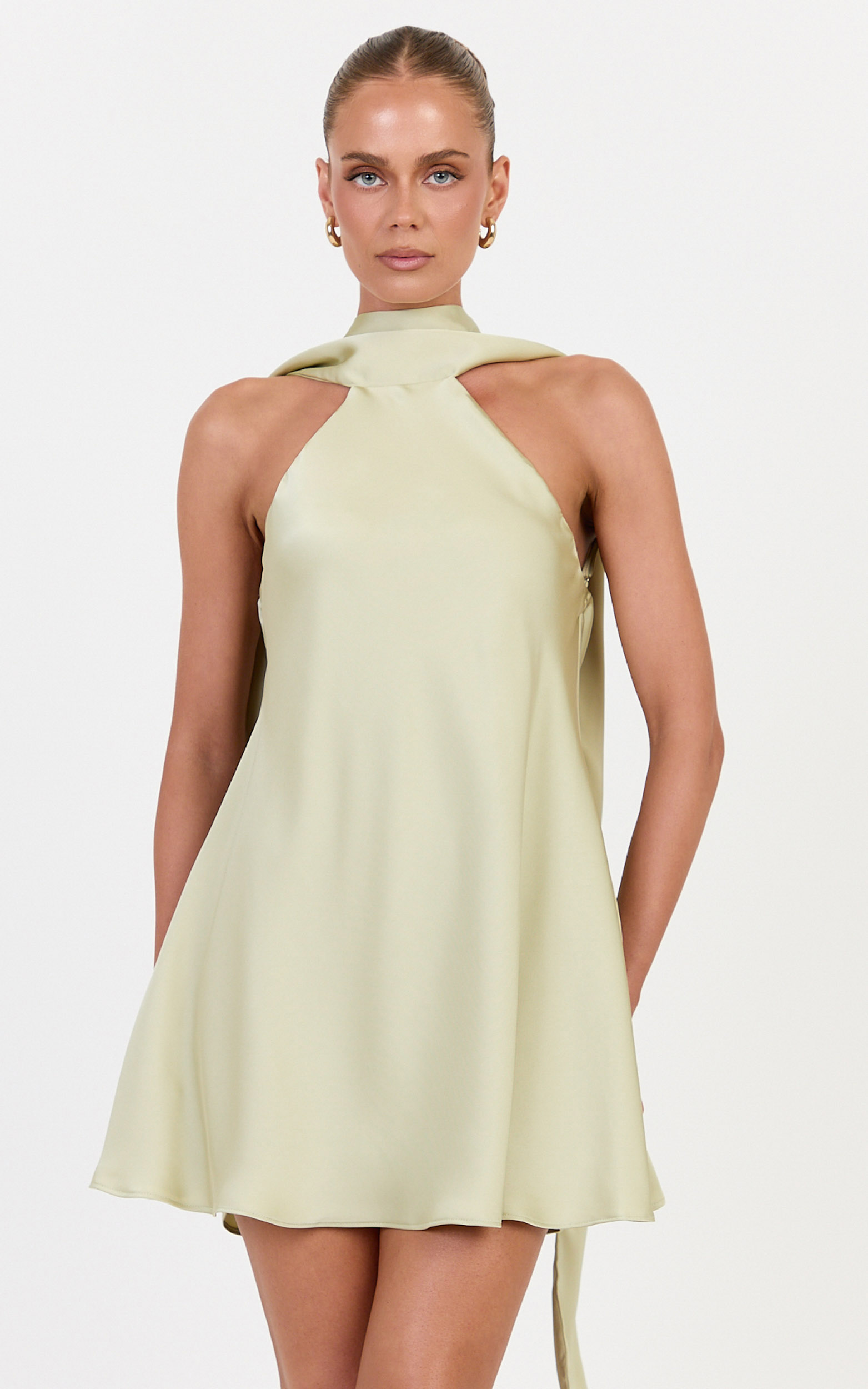 Showpo Summer Mini Dress - Low Back Draped Scarf Dress in Green