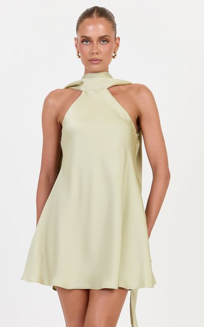 Showpo Summer Mini Dress - Low Back Draped Scarf Dress in Green