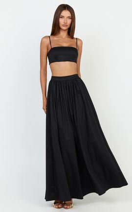 Showpo Tegan Two Piece Set - Straight Neck Micro Crop Top and A Line Maxi Skirt Set in Black