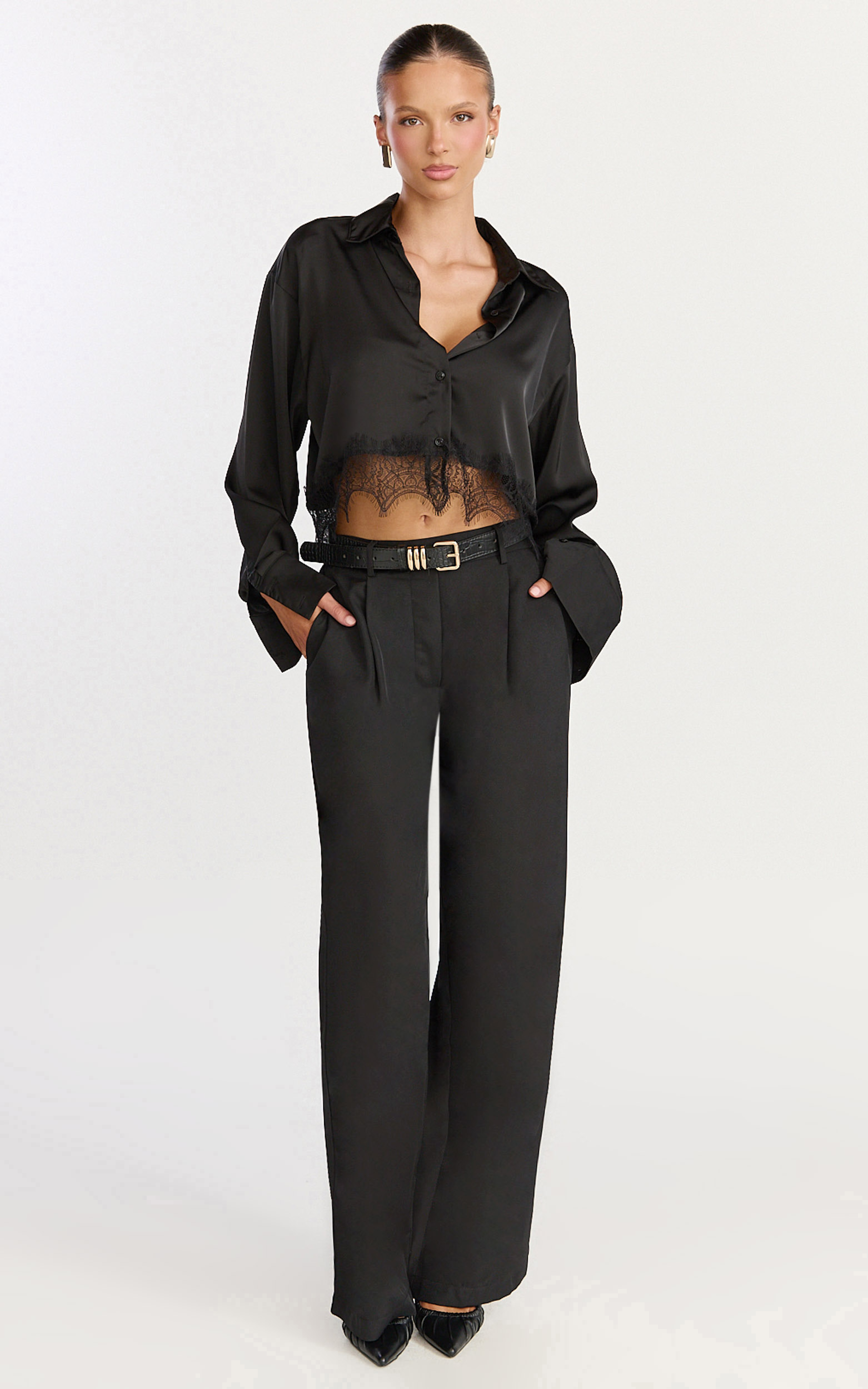Showpo Tessa Pants - Elastic Back Pull On Tailored Pants in Black