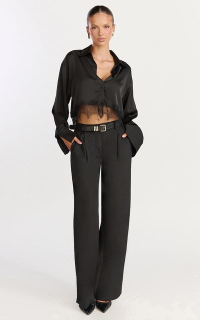 Showpo Tessa Pants - Elastic Back Pull On Tailored Pants in Black