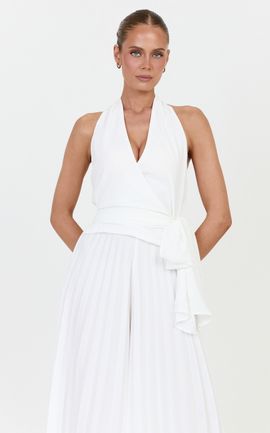 Showpo Valentina Top - Halter Neck Front Wrap Sash Detail Top in Off White