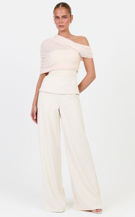 Showpo Violet Pants - Folded Waistband Wide Leg Pants in Cream