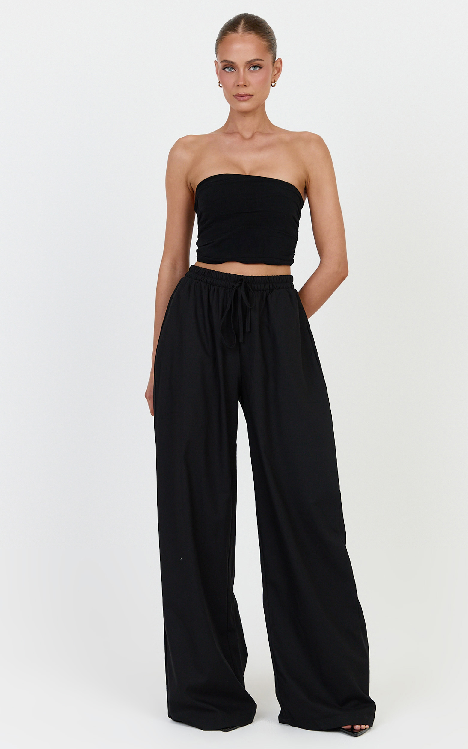 Showpo Vivienne Pants - Linen Blend Wide Leg Pants in Black