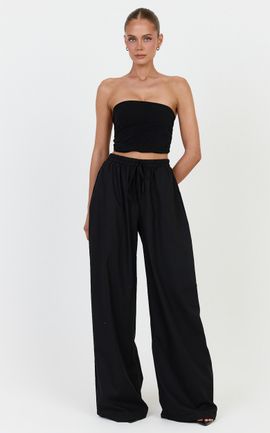 Showpo Vivienne Pants - Linen Blend Wide Leg Pants in Black