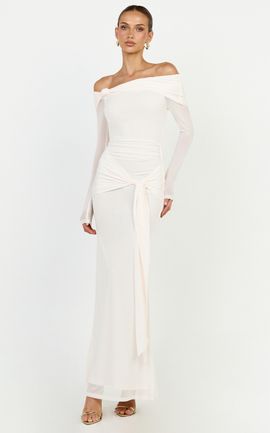 Showpo Waverly Maxi Dress - Long Sleeve Off Shoulder Dress in Cream