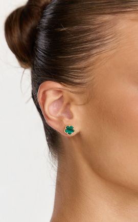 Showpo Yvette Earrings - Clover Stud Earrings in Gold/Green