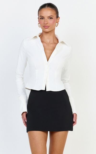 Showpo Zareena Top - Button Down Collar Shirt in White