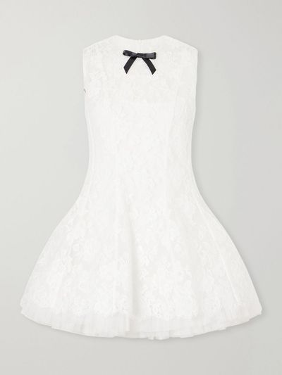 SHUSHU/TONG Bow-detailed cotton-blend guipure-lace mini dress