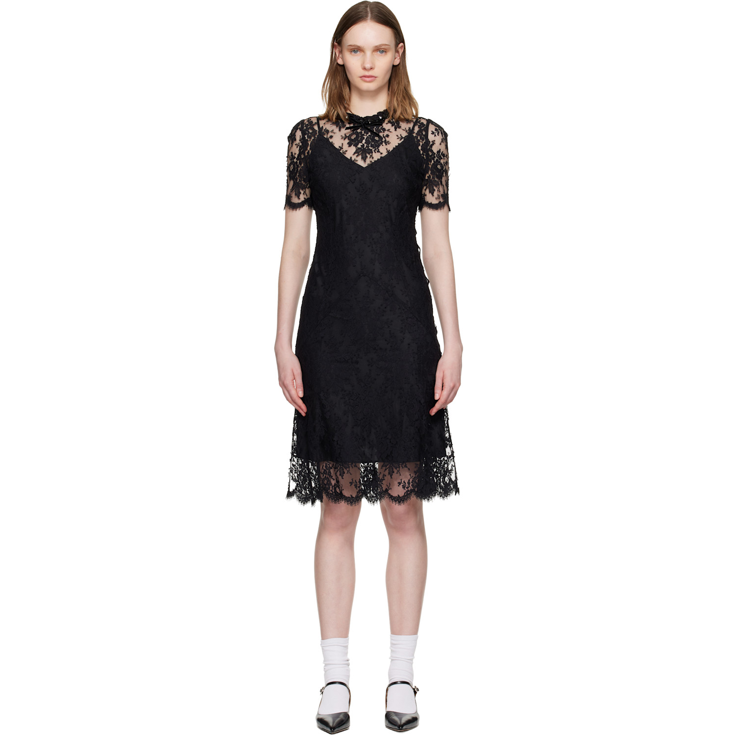shushu tong lace dress Lace-trimmed minidress in black - Shushu Tong