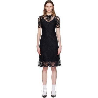 SHUSHU/TONG SHUSHU/TONG Black Beaded Lace Short-Sleeve Midi Dress