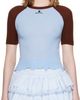 SHUSHU/TONG SHUSHU/TONG Blue & Brown Color-Block Raw-Edge Short-Sleeve Knit Top - 1